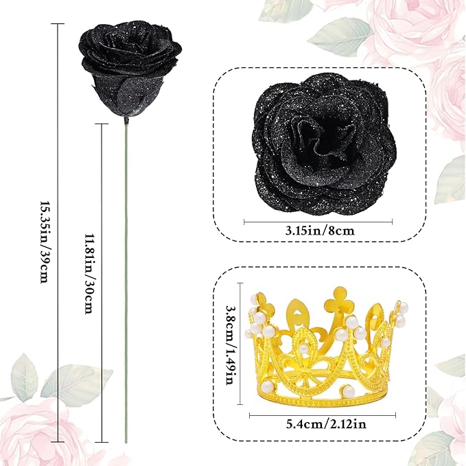 Waipfaru Glitter Roses Bouquet, DIY Fake Flowers Bouquet, Birthday Gifts for Women Mom, 24 Pcs Black Rose for Grandma Wife Girlfriend Valentines, Mothers Day, Anniversary, Graduation