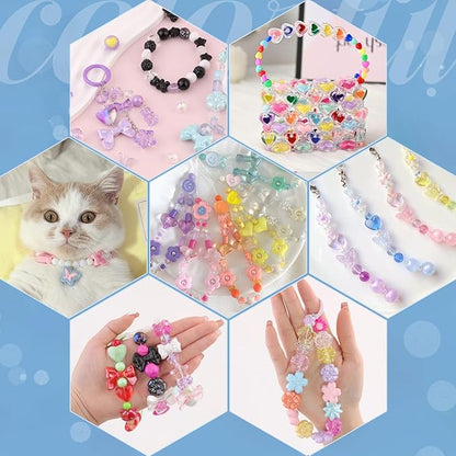Assorted Acrylic Beads, 390-450PCS 9 Mixed Colors Cute Beads for Bracelet Making, GummyBear Bow Flower Kawaii Charms for Jewelry Making DIY Necklace Keychain Phone Charm Christmas Gift