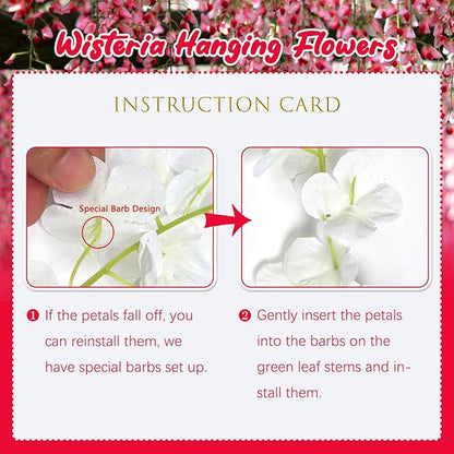 12 Pack Red Wisteria Hanging Flowers, 3.44 Ft Fake Hanging Flowers, Artificial Wisteria Garland Vines for Wedding Room Backdrop Outdoor Patio Garden Decoration