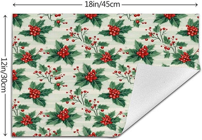 PVC Placemats Set of 6 Wipeable Table Mats Washable Heat Resistant Non Slip Vinyl Dining Table Mat for Kitchen Indoor Outdoor Patio Farmhouse Place Mats Christmas Red Berry Decorative