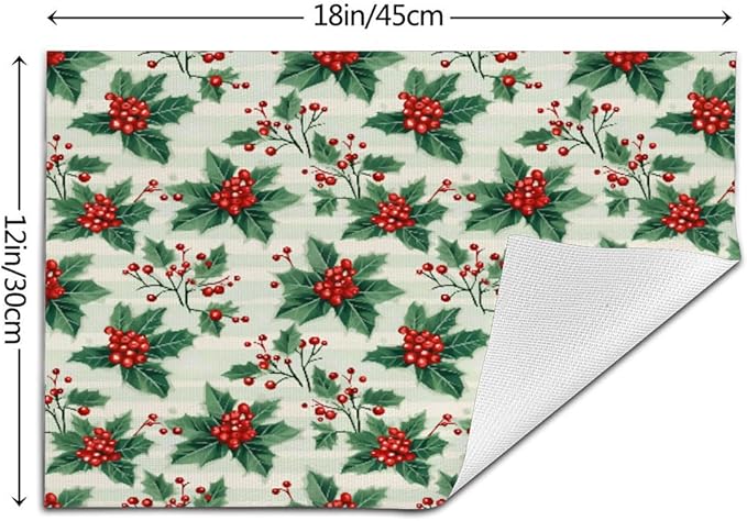 PVC Placemats Set of 1 Wipeable Table Mats Washable Heat Resistant Non Slip Vinyl Dining Table Mat for Kitchen Indoor Outdoor Patio Farmhouse Place Mats Christmas Red Berry Decorative