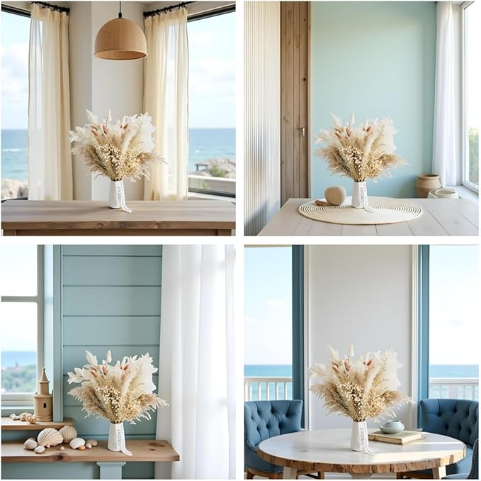 Dried Flower Bouquet (No Vase) | 17'' Mini Boho Floral Arrangement - Pampas, Bunny Tails, Baby's Breath & More Natural Dried Flowers – Home Wedding Decor, Centerpiece