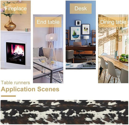 Cow Print Table Runner, Black White Cowhide Print Western Style Table Runner Country Farmhouse Cottage Cow Patten Table Decoration for Home Kitchen Dining, 13x70 Inch
