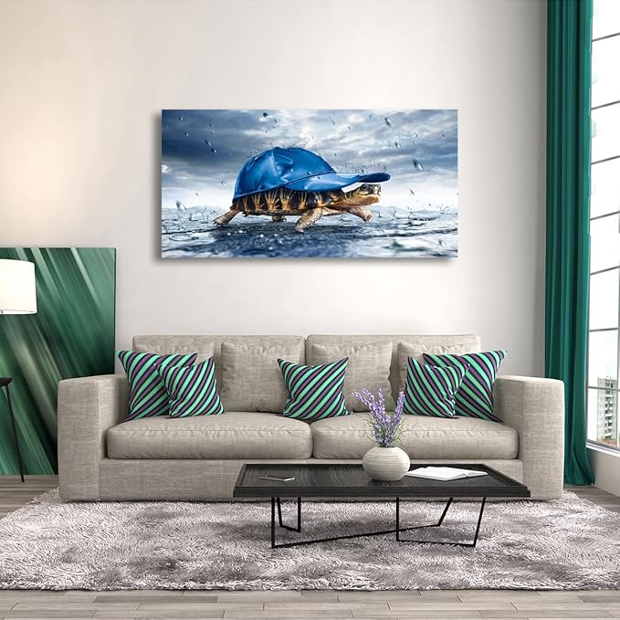 Lovely Sea Turtle Picture Canvas Wall Art for Bathroom Decor,Animal Canvas Print Paintings Artwork for Living Room Home Office Kitchen Wall Decoration,Stretched 20x40 inches Framed Ready to Hang