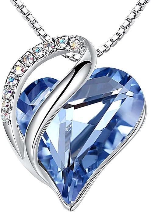 Leafael Necklaces for Women, Infinity Love Birthstone Heart Crystal Pendant, Birthday Jewelry Gifts for Her, Mom, and Wife, Silver Plated, 18 plus 2 inch Adjustable Chain
