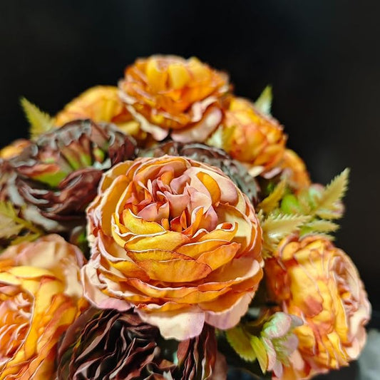 ASTRYAS 8Pcs Peonies Artificial Flowers, Fall Fake Peony Silk Burnt Orange Dried Peonies Fall Flowers Bouquet for Autumn Centerpiece Table Wedding Party Home Decor