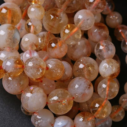 8MM 46PCS Natural Stone Citrine A Grade Quartz Crystal Loose Beads for Jewelry Making DIY Bracelet Necklace 1 Strand 15’’