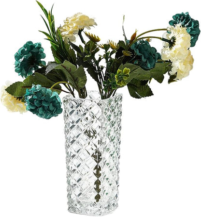 Clear Glass Vase for Flowers Esmiome Square Embossed Rectangle 6in High Glass Bud Vases Small Vase for Flowers Plant Terrarium Candle Holder Water Glasses for Wedding Centerpiece Office Table, Rhombus