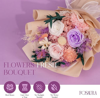 Rosaura Preserved Flowers Bouquets, flowers for Delivery Prime, Forever Roses Bouquets Valentine's Day, Mother's Day, Christmas, Birthday Gifts (Pink)