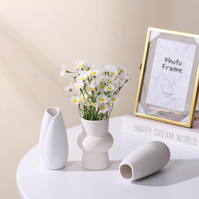 Set of 9 Ceramic Bud Vases for Pampas Grass Flowers, Small Vases in Bulk for Centerpieces Boho Vases for Wedding Decorations Neutral Living Room and Bedroom Decor DIY Gift (White-2)