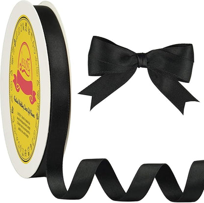 Double Face Black Satin Ribbon 1/2 inch X 50 Yards Polyester Black Ribbon for Gift Wrapping Very Suitable for Weddings Party Invitation Decorations and More