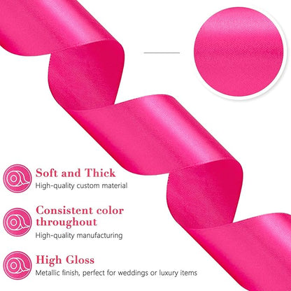 Hot Pink Ribbon 1-1/2 Inch, 60 Yards Hot Pink Satin Ribbon for Gift Wrapping Flower Bouquet Crafts Wedding Birthday Party Baby Shower