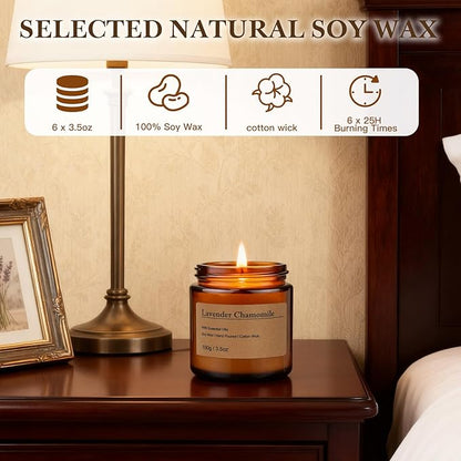 6-Pack Scented Candles for Home, 3.5 Oz Soy Wax Christmas Candles Gift Set with Lavender Chamomile & Eucalyptus Mint for Brithday Gifts Women, HomeMeditation & Spa