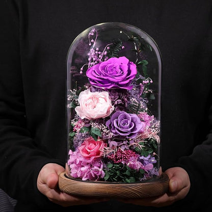 Flowers for Delivery Preserved Flowers Rose in Glass Dome,Purple Rose Forever Flowers Birthday Gifts for Women Mom Grandma Friend Gifts for Her,Home Decor