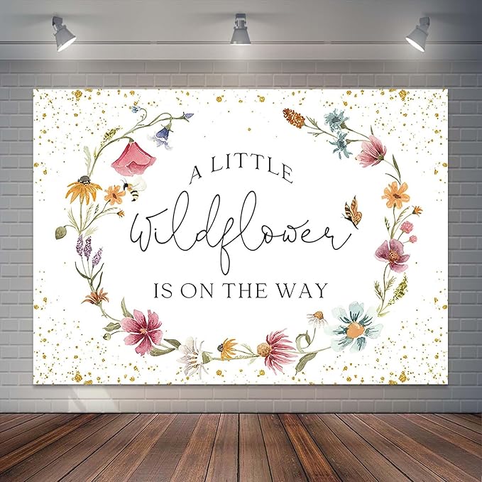Wildflower Baby Shower Backdrop for Girl Watercolor Wild Floral Butterfly Photography Background Garden Wildflower Baby Shower Cake Table Banner Photoshoot Props (7x5ft)