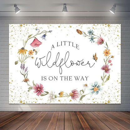 Wildflower Baby Shower Backdrop for Girl Watercolor Wild Floral Butterfly Photography Background Garden Wildflower Baby Shower Cake Table Banner Photoshoot Props (7x5ft)