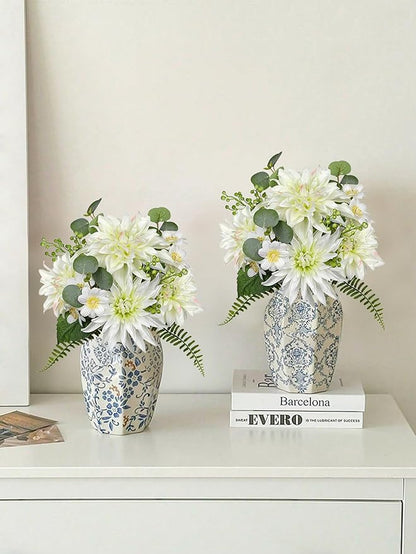 Dahlia Artificial Flowers 18PCS Fake White Flowers Realistic Dahlia Daisies Silk Flower Arrangements Faux Flowers for Vase Floral Centerpiece Arrangements Wedding DIY Bridal Bouquet Party Home Decor