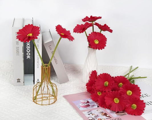 IPOPU Gerbera Daisy Artificial Flowers,20PCS Red Daisy Flowers Artificial Fake Daisies for Wedding Party Office Home Decorations(Red)