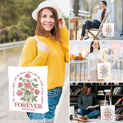 Floral Christian Gifts Religious Gifts Makeup Bag, Canvas Tote Bag Grocery Bags for Yoga Totes for Women Birthday