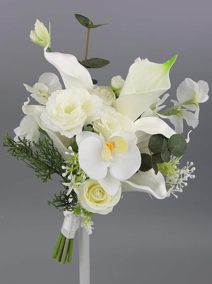 Rinlong 9.8 Inch Silk Posy Bouquet Wedding Bouquets for Bride Artificial Rose Small Bridal Bouquet for Wedding Toss Bridesmaid Prom Bouquet