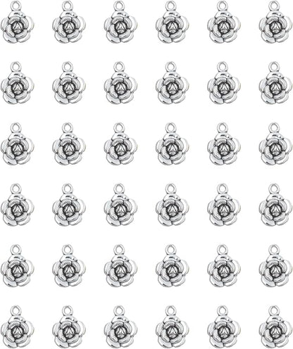 30 Pcs Rose Charms Vintage 1.6 X 1.2 X 0.4 CM Chic Flower Pendants for DIY Jewelry Making Kits Necklace Bracelets Earring Keychain Accessories