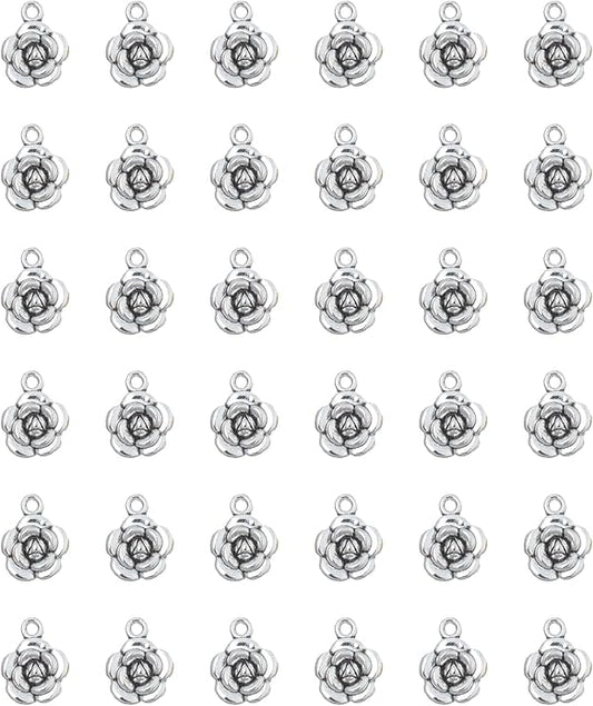 30 Pcs Rose Charms Vintage 1.6 X 1.2 X 0.4 CM Chic Flower Pendants for DIY Jewelry Making Kits Necklace Bracelets Earring Keychain Accessories