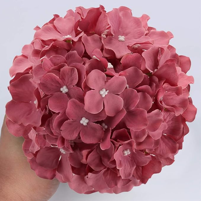 Flojery Silk Hydrangea Heads Artificial Flowers Heads with Stems for Home Wedding Decor,Pack of 10 (Mauve)