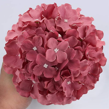 Flojery Silk Hydrangea Heads Artificial Flowers Heads with Stems for Home Wedding Decor,Pack of 10 (Mauve)