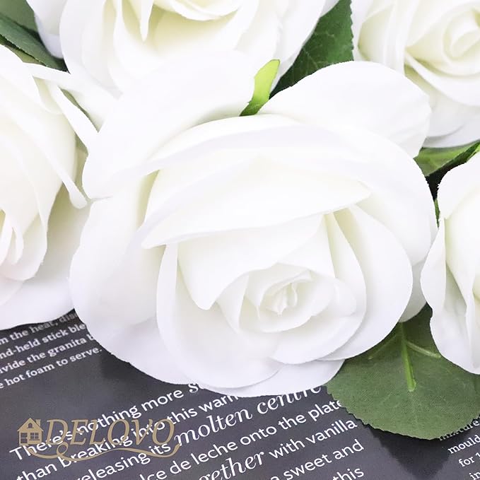 52pcs Ivory Roses Artificial Flowers Ivory White Roses Fake Flowers Silk Roses with Stems for DIY Wedding Bouquets Bridal Shower Centerpieces Arrangements Party Decorations
