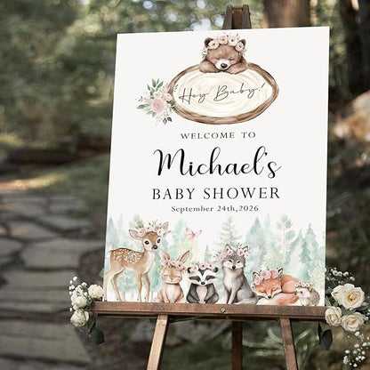 Personalized Baby Shower Welcome Sign For Outdoor, Custom Forest Animal Baby Shower Yard Sign Decorations