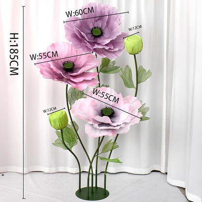 Giant Artificial Flowers 5Pack Fake Flowers for Decoration, Fabric Poppy Flower for Wedding Birthday Easter Party Mother's Day Banquet Photography Props Garden Shop Window Display Decor(Colorful)