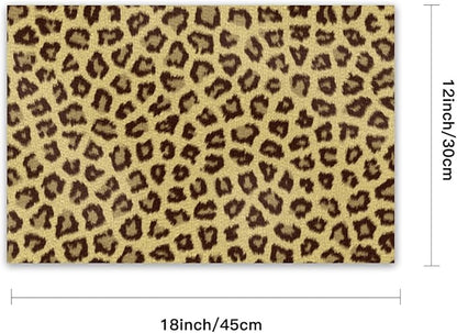 Placemats Set of 4 Waterproof Oilproof Table Mats Leopard Print Pattern Washable Wipeable Heat Resistant Easy to Clean for Indoor Outdoor Party Kitchen Dining Table Decoration 12 * 18in