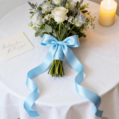 NESCCI 100 Yards Ribbon,1-1/2 Inch Sky Blue Satin Ribbon,Single Face Satin Ribbons,Perfect for Gift Wrapping,Wedding Decoration,Handmade Bows,Wrapping Bouquet and More