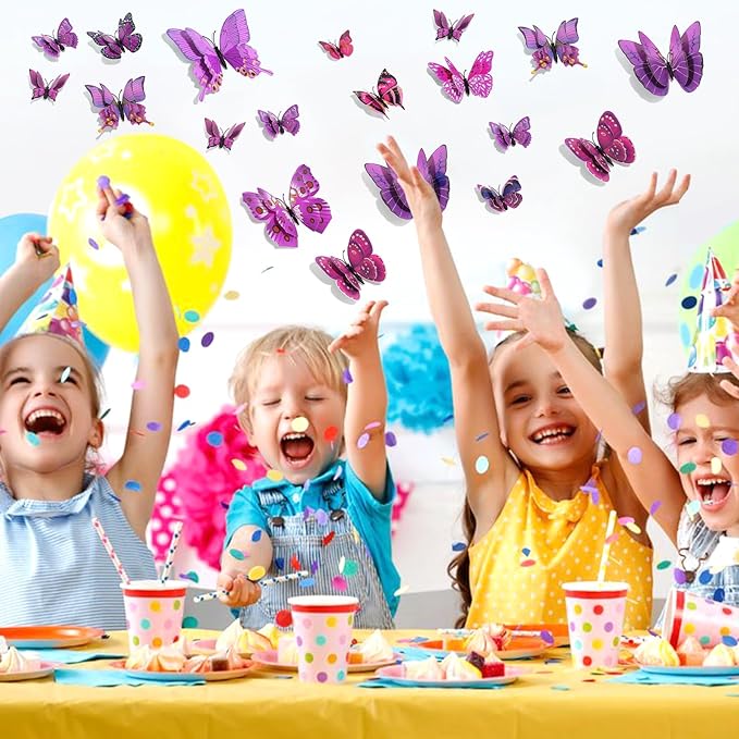 SAOROPEB 3D Butterfly Wall Decor, 24 Pcs Double Layer Butterfly Decorations for Party Decorations Locker Decor Refrigerator Decal, Reusable (Purple)