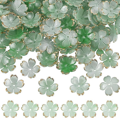 SUNNYCLUE 1 Box 200pcs Plastic Flower Shaped Beads Flower Beads Caps Dark Sea Green Candy Color Transparent Acrylic Flower Beads for Jewelry Making Bracelets DIY Crafting Beading Supplies Decor