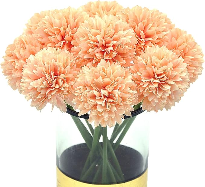 10Pcs Artificial Fake Flower Plants Silk Chrysanthemum Ball Hydrangea Arrangements Wedding Bouquets Decor Home Kitchen Garden Party Table Floral Centerpieces DIY (Grapefruit Pink)