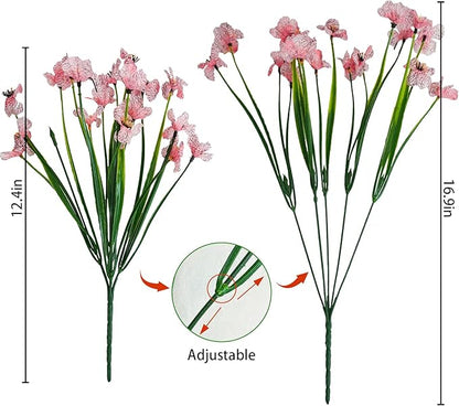 Uieke 16 Bundles Outdoor Artificial Flowers UV Resistant Fake Flowers No Fade Faux Plastic Plants for Garden Porch Window Box Home Outside Hanging Planter Spring Summer Décor (White)