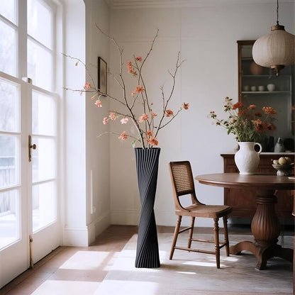 23.6" (60cm) Tall Black Floor Vase for Pampas Grass, Floor Vases for Modern Geometry Decor - Minimalist Skinny Unique Shape Flower Vase for Farmhouse Entryway, Fireplace,Shelf