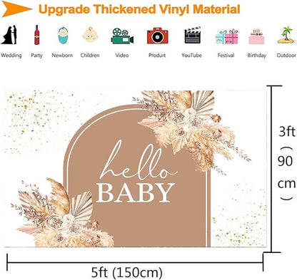InMemory Boho Baby Shower Backdrop Decorations for Girl Pampas Floral Arch Hello Oh Baby Backdrops Banner Sign Photography Background for Girls Bohemian Baby Shower Party Decor Photo Booth Props 5x3ft