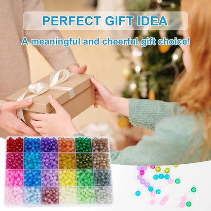 XSEINO About 1200PCS 6mm Glass Beads Bracelet Making Kit,24 Colorful Nature Series Colorful Crystal Beads for Bracelet and Jewelry Making and DIY Crafts,Friendship Bracelets