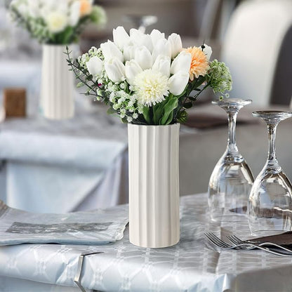 Janinka 60pcs Artificial Tulip Flowers Fake PU Tulips Faux Latex Bouquet Flower Centerpieces Arrangement Floral for Mother Day Wedding Spring Decorations (White)