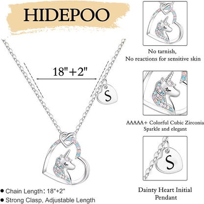 Hidepoo Stocking Stuffers for Teen Girls Kids - Colorful CZ Heart Pendant Initial Unicorn Necklaces for Girl Jewelry Birthday Gift Christmas Gifts for Grandkids Girls Kid
