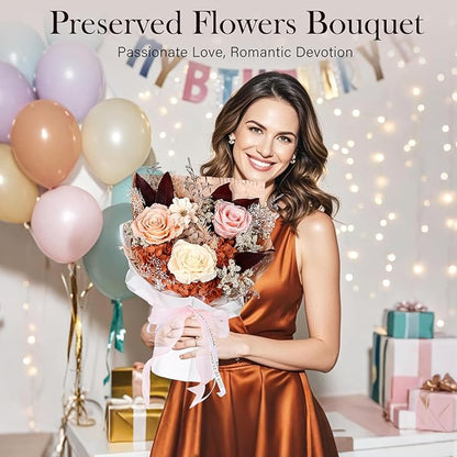 Preserved Bouquet of Flowers - Forever Flowers for Delivery, Real Eternal Roses for Her Mother Mom Grandma Wife Anniversary Birthday Gifts for Women, Champagne