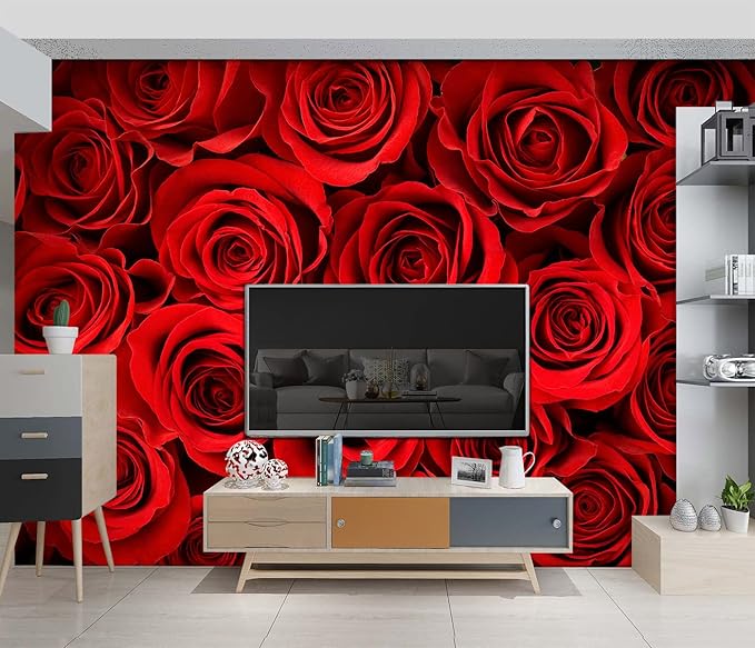 red Rose Floral Wallpaper Bedroom Botanical Flowers murals Aesthetic Room Decor Living Room tv Background Large Wall Mural - 91"x65" Not Peel and Stick