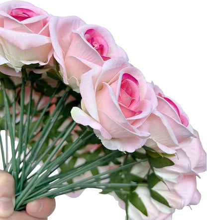 FagusHome 30 Pcs Silk Rose Artificial Flowers Roses Bulk Bouquet Fake Flowers Rose Heads with Stems for Home Wedding Decor (Pink)