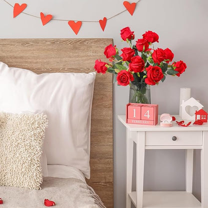 12Pcs Realistic Fake Red Roses Faux Flowers with Long Stems, Artificial Silk Rose Flowers for Valentines Day Home Wedding Decor Bridal Bouquet