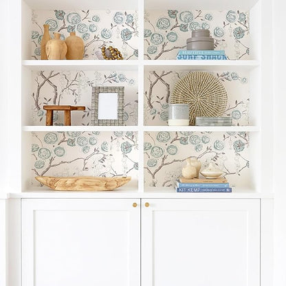 Orainege Blue Peony Floral Wallpaper Peel and Stick Wallpaper Floral Contact Paper Self Adhesive Removable Wall Paper for Bedroom Bathroom Decorative 17.7"x118.1"