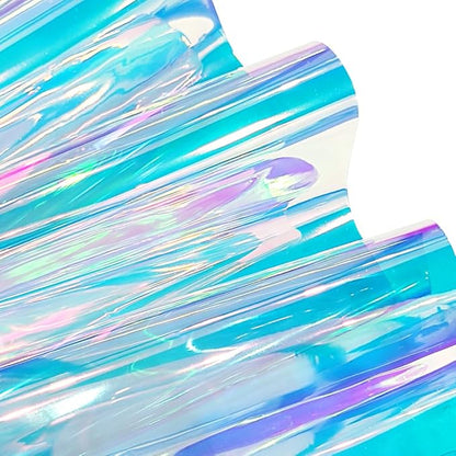 ONEART | 16 Gauge Holographic Iridescent Plastic Vinyl, 16"x54" Transparent Vinyl Fabric-Iridescent Blue