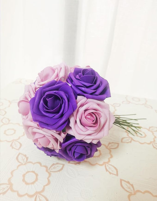 Purple Artificial Roses 50 PCS Flowers with Stem, Fake Rose Heads Bouquets for DIY Wedding Decorations Centerpieces Arrangements Party Home Garden Porch Window Decor