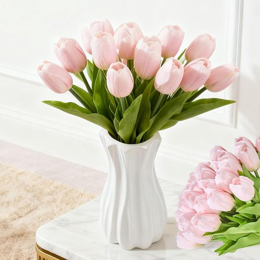 Artificial Flowers Mother's Day Easter Valentine's Day Gifts, Artificial Flowers Fake Tulips Flowers Home Kitchen Wedding Table Decorations a Bunch of 20 Light Pink Tulips